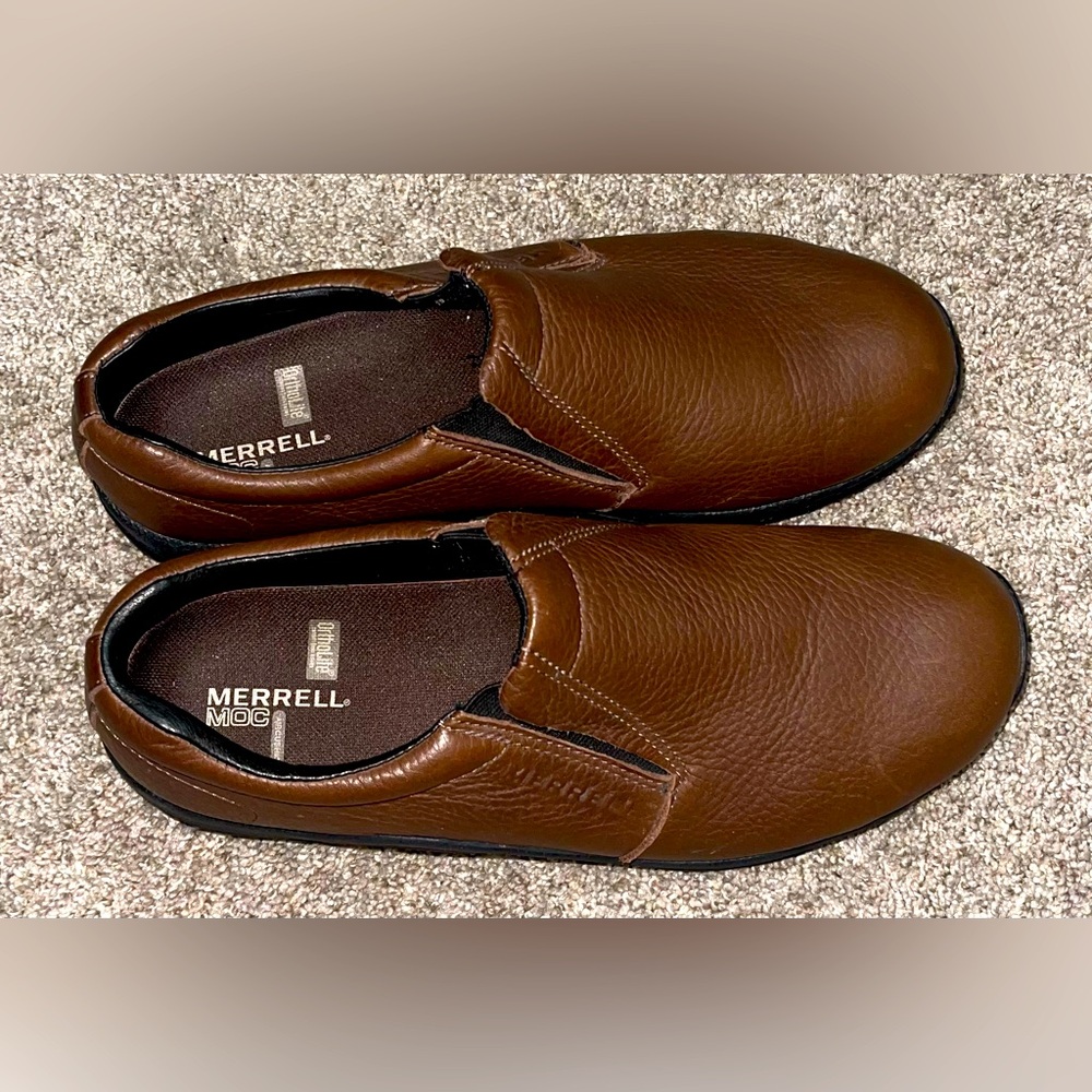 Merrell Moc Ortholite Men’s 10M Leather slip on shoe brown - Picture 2 of 8